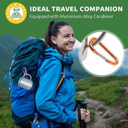 Yoassi Camping Becher Edelstahl, 2er Set Thermotasse mit Karabiner, doppelwandige Isolierbecher, Kaffeebecher Kaffeetasse Tri
