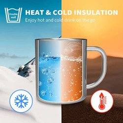 Yoassi Camping Becher Edelstahl, 2er Set Thermotasse mit Karabiner, doppelwandige Isolierbecher, Kaffeebecher Kaffeetasse Tri