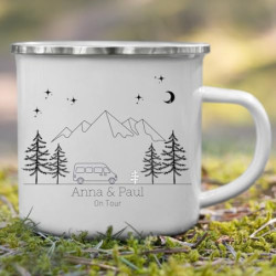 Little Mathilda Emaille Tasse Camping "Camping Van"" personalisierte Kaffetasse mit Spruch und Namen Wohnwagen Wohnmobilbesit