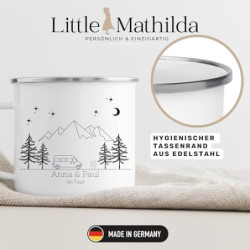 Little Mathilda Emaille Tasse Camping "Camping Van"" personalisierte Kaffetasse mit Spruch und Namen Wohnwagen Wohnmobilbesit