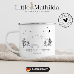 Little Mathilda Emaille Tasse Camping "Camping Van"" personalisierte Kaffetasse mit Spruch und Namen Wohnwagen Wohnmobilbesit