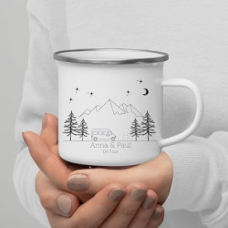 Little Mathilda Emaille Tasse Camping "Camping Van"" personalisierte Kaffetasse mit Spruch und Namen Wohnwagen Wohnmobilbesit