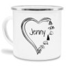 Tassendruck Emaille Tasse Camping PERSONALISIERT mit Wunschname - Geschenk Campingurlaub/Persönliche Campingtasse mit Herz - 