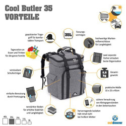 outdoorer Kühlrucksack grau Cool Butler 35 – Leichter, Isolier-Rucksack mit Fächern, 35L Picknickrucksack
