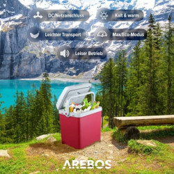 Arebos 25 Liter Kühlbox | zum Kühlen und Warmhalten | Mini Kühlschrank | Thermo-elektrische Kühlbox | mit ECO Modus | 12/230 