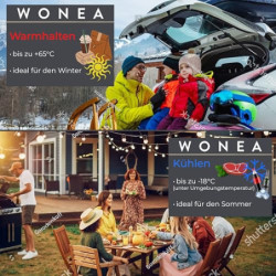 WONEA - Kühlbox elektrisch 12V 230V KÜHLEN und WÄRMEN elektrische Kühlbox 32 Liter, Thermoelektrische Kühlbox 12V 230V leise 