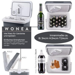 WONEA - Kühlbox elektrisch 12V 230V KÜHLEN und WÄRMEN elektrische Kühlbox 32 Liter, Thermoelektrische Kühlbox 12V 230V leise 