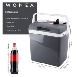 WONEA - Kühlbox elektrisch 12V 230V KÜHLEN und WÄRMEN elektrische Kühlbox 32 Liter, Thermoelektrische Kühlbox 12V 230V leise 