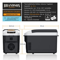 Brandson - Kühlbox elektrisch 10L – 230 V Netzspannung und 12 V KFZ Auto Bordspannung – kühlt und wärmt – Heizen max. 65°C – 
