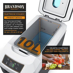 Brandson - Kühlbox elektrisch 10L – 230 V Netzspannung und 12 V KFZ Auto Bordspannung – kühlt und wärmt – Heizen max. 65°C – 