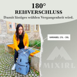 MIXIRL® Rolltop Rucksack Herren & Damen schwarz - Groß [30-35L] Arbeitsrucksack mit Laptopfach - Kühlfach & Thermo Sitzkissen