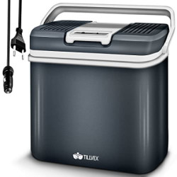 tillvex Kühlbox elektrisch 24L | Mini-Kühlschrank 230 V und 12 V für KFZ Auto Camping | kühlt & wärmt | ECO-Modus  Grau 