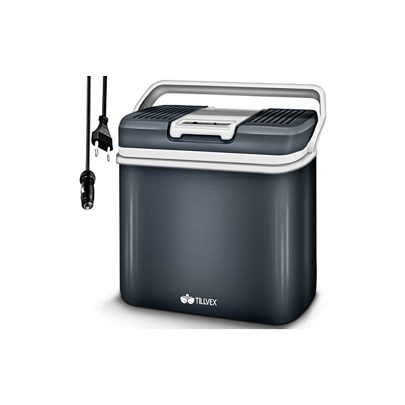 tillvex Kühlbox elektrisch 24L | Mini-Kühlschrank 230 V und 12 V für KFZ Auto Camping | kühlt & wärmt | ECO-Modus Grau tillvex Kühlbox elektrisch 24L | Mini-Kühlschrank 230 V und 12 V für KFZ Auto Camping | kühlt & wärmt | ECO-Modus Grau