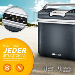 tillvex Kühlbox elektrisch 24L | Mini-Kühlschrank 230 V und 12 V für KFZ Auto Camping | kühlt & wärmt | ECO-Modus  Grau 