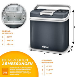 tillvex Kühlbox elektrisch 24L | Mini-Kühlschrank 230 V und 12 V für KFZ Auto Camping | kühlt & wärmt | ECO-Modus  Grau 