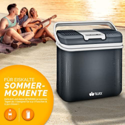 tillvex Kühlbox elektrisch 24L | Mini-Kühlschrank 230 V und 12 V für KFZ Auto Camping | kühlt & wärmt | ECO-Modus  Grau 