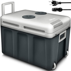 tillvex Kühlbox elektrisch 40L mit Rollen | Mini-Kühlschrank 230 V und 12 V für KFZ Auto Camping | kühlt & wärmt | ECO-Modus 