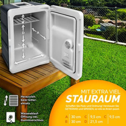 tillvex Kühlbox elektrisch 40L mit Rollen | Mini-Kühlschrank 230 V und 12 V für KFZ Auto Camping | kühlt & wärmt | ECO-Modus 