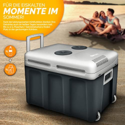 tillvex Kühlbox elektrisch 40L mit Rollen | Mini-Kühlschrank 230 V und 12 V für KFZ Auto Camping | kühlt & wärmt | ECO-Modus 