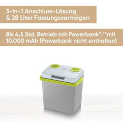 SEVERIN Elektrische Kühlbox  25 L  mit Kühl- und Warmhaltefunktion, Auto Kühlbox mit 3 Anschlüssen  USB, Netzteil & Zigarette