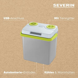 SEVERIN Elektrische Kühlbox  25 L  mit Kühl- und Warmhaltefunktion, Auto Kühlbox mit 3 Anschlüssen  USB, Netzteil & Zigarette