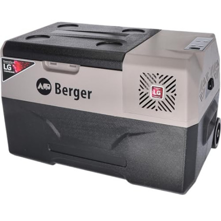 BERGER Kühlbox B30-T Kompressor Kühlbox 29 l │ 12V, 24V, 230V Stecker mit Rollen │ elektrische Kühlbox Auto Kühlbox Steckdose