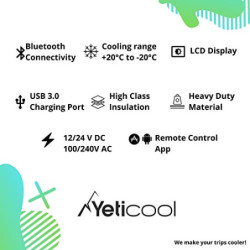 Yeticool TX50 Elektrische Kompressor-Kühlbox, Dual-Zone, App Steuerung per Bluetooth, 12/24 V und 230 V, für Auto, LKW, Boot