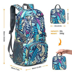Luckits Packbarer Rucksack 35L Ultraleichter Faltbarer Rucksack Für Männer Frauen Wasserdicht Wandern Daypack Sicheres reflek