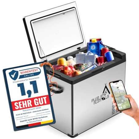 PLUG IN FESTIVALS - elektrische Kühlbox - Kompressor Gefrierbox bis -20 Grad - Kühlbox Auto - Camping Kühlschrank - Powerstat