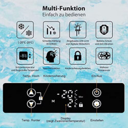 Fullwatt Kompressor Kühlbox 35L mit Rollen, Kühlung bis -20° C, Kühlschrank Elektrisch 12V 24V 220V-240V Anti-Schütteln,Gefri