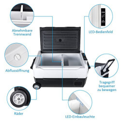 Fullwatt Kompressor Kühlbox 35L mit Rollen, Kühlung bis -20° C, Kühlschrank Elektrisch 12V 24V 220V-240V Anti-Schütteln,Gefri
