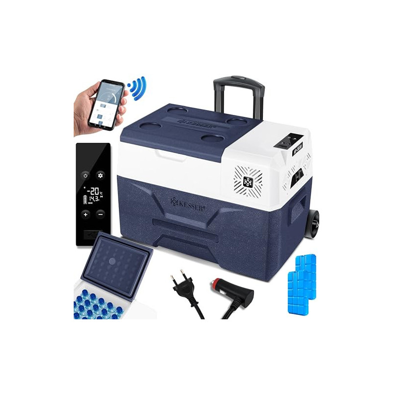 KESSER® Kompressor Kühlbox elektrisch Gefrierbox, 30 Liter Mit APP-Steuerung USB-Anschluss 12/24 V 230V, +Teleskopstange, 2x 