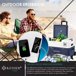KESSER® Kompressor Kühlbox elektrisch Gefrierbox, 30 Liter Mit APP-Steuerung USB-Anschluss 12/24 V 230V, +Teleskopstange, 2x 