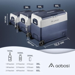 AAOBOSI Kompressor Kühlbox 50 L, Kühlbox Auto Mit WiFi-APP-Steuerung, 12/24 V und 100-240 V Kühlbox Elektrisch, bis -20 °C fü
