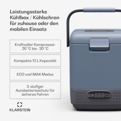 Klarstein SwiftFrost 12L Kompressor Kühlbox mit Gefrierfach – tragbare elektrische Kühlbox, LED-Anzeige, Dual Power  12 V/230