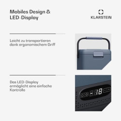 Klarstein SwiftFrost 12L Kompressor Kühlbox mit Gefrierfach – tragbare elektrische Kühlbox, LED-Anzeige, Dual Power  12 V/230