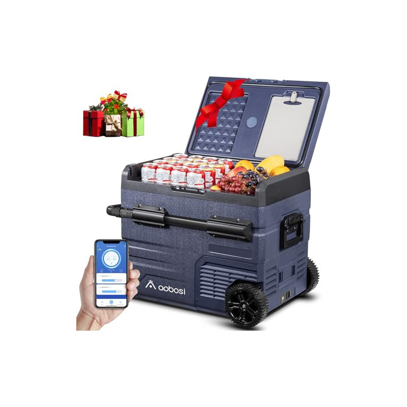 AAOBOSI 45L Kompressor Kühlbox, Auto Kühlbox Mit WiFi-APP-Steuerung USB-Anschluss, 12/24 V und 100-240 V Kühlbox mit Kompress