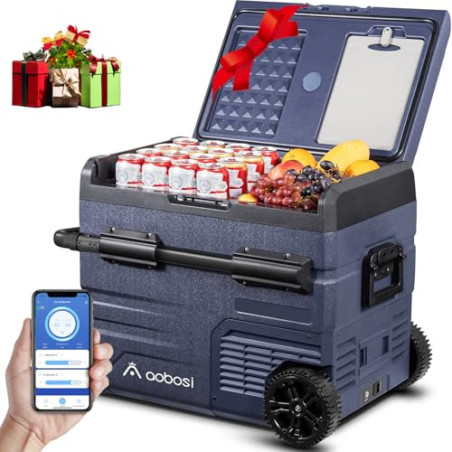 AAOBOSI 45L Kompressor Kühlbox, Auto Kühlbox Mit WiFi-APP-Steuerung USB-Anschluss, 12/24 V und 100-240 V Kühlbox mit Kompress