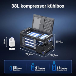 AAOBOSI Kompressor Kühlbox 38L, Kühlbox Auto -20°C bis 20°C, Robuste Kühlbox 12V 230V für Autos, Lastwagen, Boote, Wohnmobile