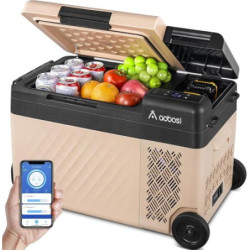 AAOBOSI 24L Kompressor Kühlbox, Kühlbox Auto mit APP-Steuerung, 12/24V und 100-240V, USB-Handy-Ladefunktion, LED-Beleuchtung,