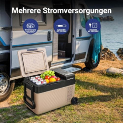 AAOBOSI 24L Kompressor Kühlbox, Kühlbox Auto mit APP-Steuerung, 12/24V und 100-240V, USB-Handy-Ladefunktion, LED-Beleuchtung,