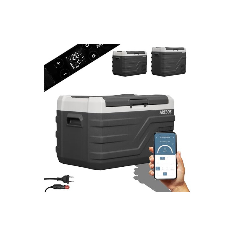 Arebos Kompressor Kühlbox 26 Liter | Elektrische Gefrierbox mit APP & Smart-Steuerung | Mobile Kühltruhe mit USB-Anschluss | 