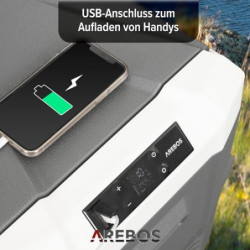 Arebos Kompressor Kühlbox 26 Liter | Elektrische Gefrierbox mit APP & Smart-Steuerung | Mobile Kühltruhe mit USB-Anschluss | 