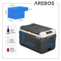 Arebos Kompressor Kühlbox 26 Liter | Elektrische Gefrierbox mit APP & Smart-Steuerung | Mobile Kühltruhe mit USB-Anschluss | 