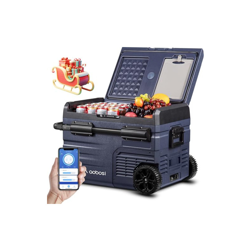 AAOBOSI Kompressor Kühlbox 35L, Tragbar Kühlbox Auto mit akku, APP, LED-Touch, APP-Steuerung, bis -20 °C Auto Kühlbox 12v 230