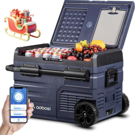AAOBOSI Kompressor Kühlbox 35L, Tragbar Kühlbox Auto mit akku, APP, LED-Touch, APP-Steuerung, bis -20 °C Auto Kühlbox 12v 230