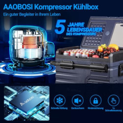 AAOBOSI Kompressor Kühlbox 35L, Tragbar Kühlbox Auto mit akku, APP, LED-Touch, APP-Steuerung, bis -20 °C Auto Kühlbox 12v 230