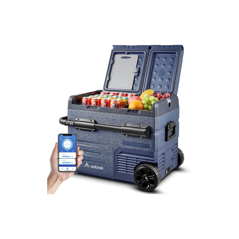 AAOBOSI Kompressor Kühlbox 45L,Auto Kühlbox Mit USB-Anschluss,Zwei Zonen und Doppeltüren,Elektrische Kühlbox bis -20 °C für A