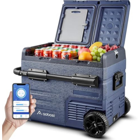 AAOBOSI Kompressor Kühlbox 45L,Auto Kühlbox Mit USB-Anschluss,Zwei Zonen und Doppeltüren,Elektrische Kühlbox bis -20 °C für A