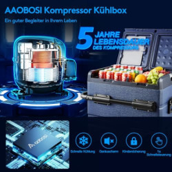 AAOBOSI Kompressor Kühlbox 45L,Auto Kühlbox Mit USB-Anschluss,Zwei Zonen und Doppeltüren,Elektrische Kühlbox bis -20 °C für A